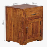 ONIJA Sheesham Wood Bedside Table, Modern Storage Cabinet with Drawer, 50 x 40 x 60 cm, Natural Brown